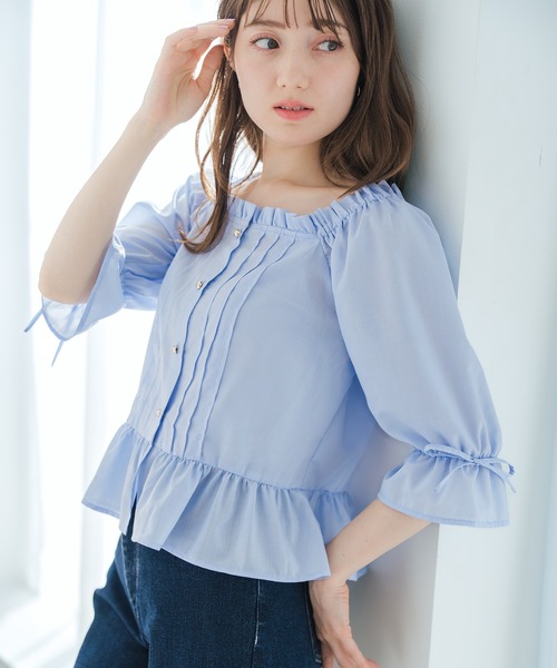 セール】2026春夏新作 スクエアネックフリルペプラムブラウス（シャツ