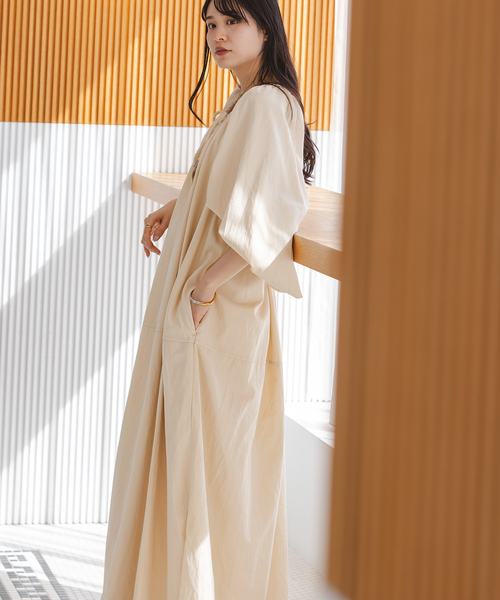 venit(ヴェニット)の「《NOBLE別注》【洗える】venit/ヴェニット コットンシルクバルーンスリーブワンピース(ワンピース・レディース・ベージュ/ブラック/グリーン・38)」の6枚目の写真