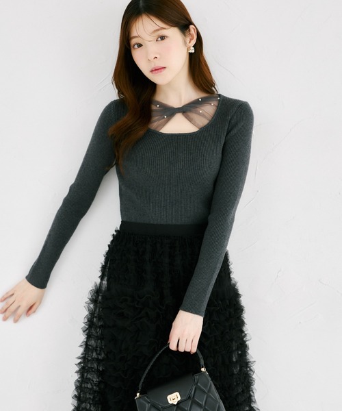 tocco closet(トッコ クローゼット)の「【ZOZO限定】フロントシアーリボンニットトップス(ニット/セーター・レディース・チャコール/ブラック/レモンイエロー・M)」の3枚目の写真