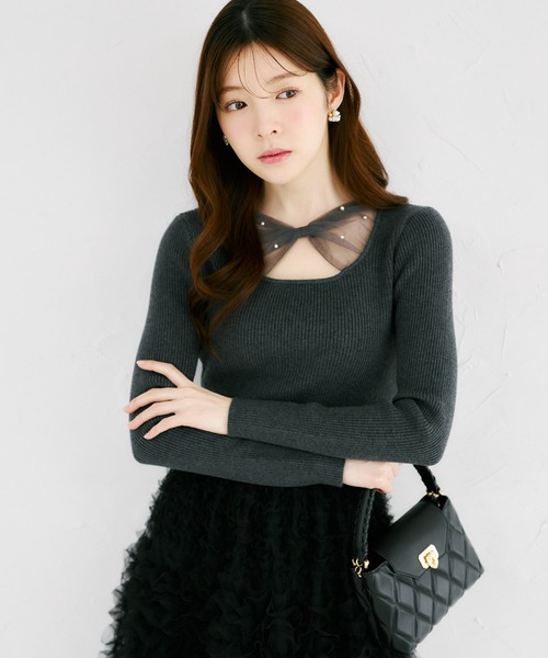tocco closet(トッコ クローゼット)の「【ZOZO限定】フロントシアーリボンニットトップス(ニット/セーター・レディース・チャコール/ブラック/レモンイエロー・M)」の4枚目の写真