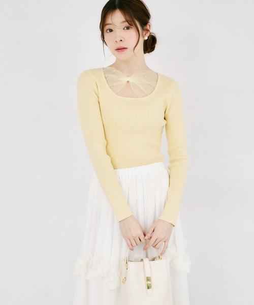 tocco closet(トッコ クローゼット)の「【ZOZO限定】フロントシアーリボンニットトップス(ニット/セーター・レディース・チャコール/ブラック/レモンイエロー・M)」の9枚目の写真