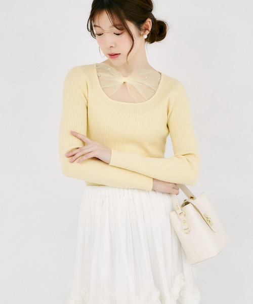 tocco closet(トッコ クローゼット)の「【ZOZO限定】フロントシアーリボンニットトップス(ニット/セーター・レディース・チャコール/ブラック/レモンイエロー・M)」の10枚目の写真