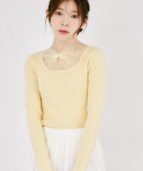 tocco closet(トッコ クローゼット)の「【ZOZO限定】フロントシアーリボンニットトップス(ニット/セーター・レディース・チャコール/ブラック/レモンイエロー・M)」の11枚目の写真