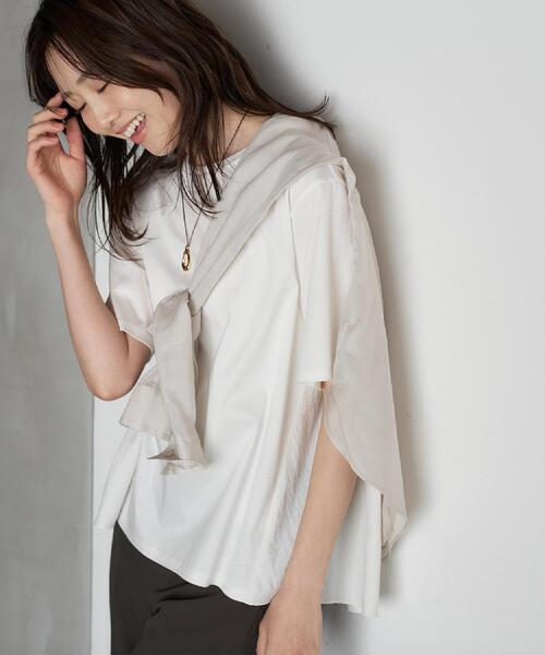 UNTITLED（アンタイトル）の「【洗える/Tシャツ】異素材ドッキングプルオーバー（Tシャツ/カットソー・レディース・オフホワイト/ブラック/サックスブルー・00/02/04/44/48/50）」の5枚目の写真