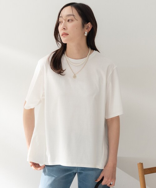 UNTITLED（アンタイトル）の「【洗える/Tシャツ】異素材ドッキングプルオーバー（Tシャツ/カットソー・レディース・オフホワイト/ブラック/サックスブルー・00/02/04/44/48/50）」の8枚目の写真