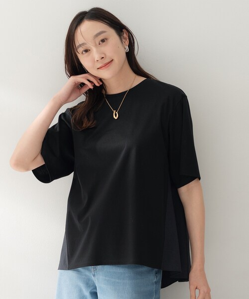 UNTITLED（アンタイトル）の「【洗える/Tシャツ】異素材ドッキングプルオーバー（Tシャツ/カットソー・レディース・オフホワイト/ブラック/サックスブルー・00/02/04/44/48/50）」の12枚目の写真