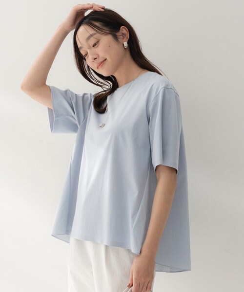 UNTITLED（アンタイトル）の「【洗える/Tシャツ】異素材ドッキングプルオーバー（Tシャツ/カットソー・レディース・オフホワイト/ブラック/サックスブルー・00/02/04/44/48/50）」の15枚目の写真