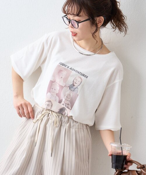 CIAOPANIC TYPY（チャオパニックティピー）の「【さらっと快適/ドライタッチ】アソートフォトプリント半袖Tee（Tシャツ/カットソー・レディース・ホワイト/チャコールグレー/グレー/アイボリー・ONE SIZE）」の5枚目の写真
