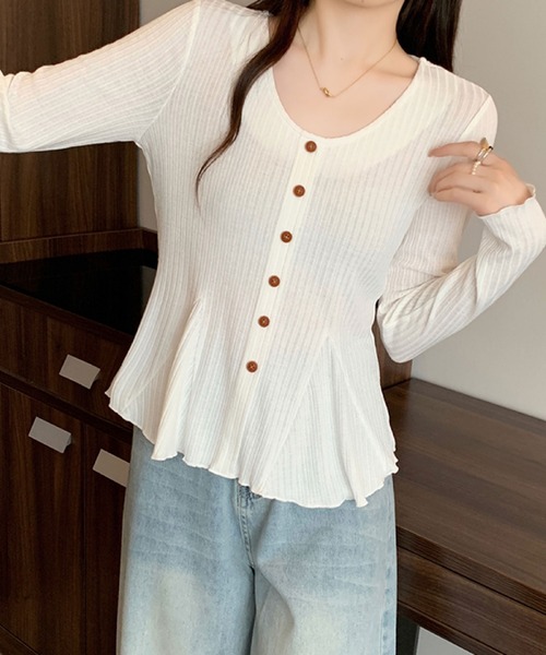 2ly2（トゥーリートゥー）の「ペプラムシルエット リブトップス（Tシャツ/カットソー・レディース・ボルドー/ホワイト/パープル/ブラック・FREE）」の2枚目の写真