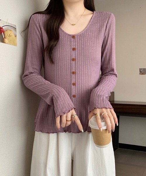 2ly2（トゥーリートゥー）の「ペプラムシルエット リブトップス（Tシャツ/カットソー・レディース・ボルドー/ホワイト/パープル/ブラック・FREE）」の14枚目の写真