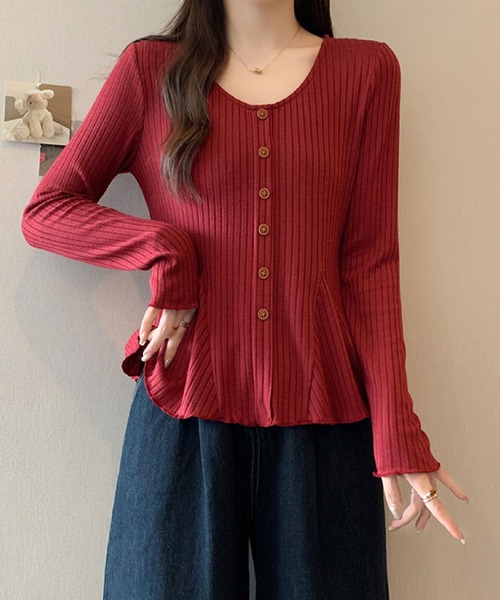 2ly2（トゥーリートゥー）の「ペプラムシルエット リブトップス（Tシャツ/カットソー・レディース・ボルドー/ホワイト/パープル/ブラック・FREE）」の21枚目の写真