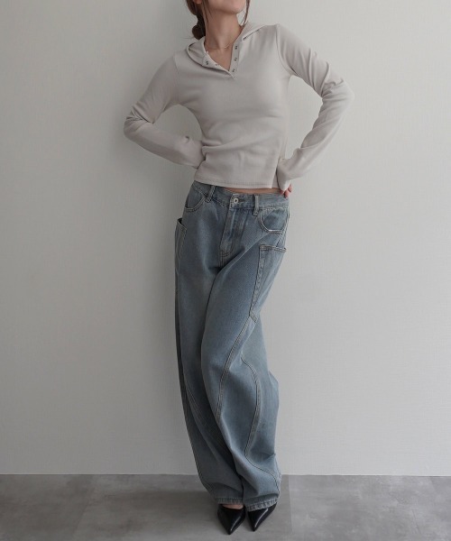 Rashik(ラシク)の「【Rashik】カーブシームバレルパンツ(デニムパンツ・レディース・ブルー/ベージュ/ホワイト・M/S)」の9枚目の写真