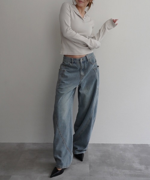 Rashik(ラシク)の「【Rashik】カーブシームバレルパンツ(デニムパンツ・レディース・ブルー/ベージュ/ホワイト・M/S)」の8枚目の写真
