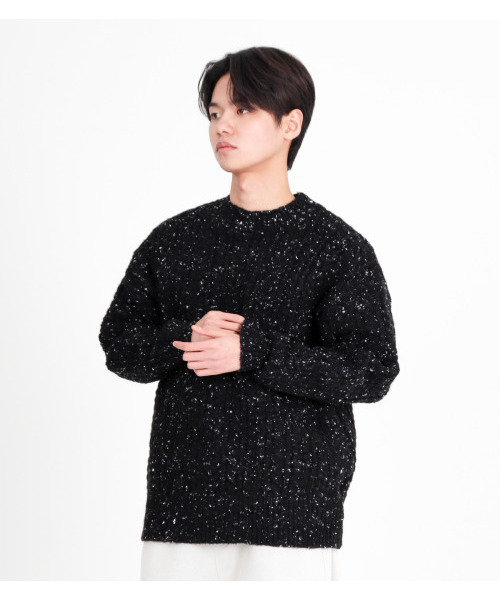 BUTTON SEOUL(ボタンソウル)の「ケーブルボカシラウンドオーバーサイズニット2カラー(ブラック)(ニット/セーター・メンズ・その他・XL)」の1枚目の写真