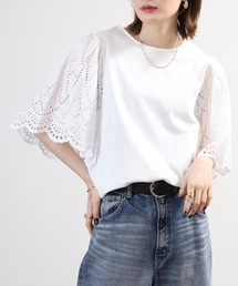 EGLANTINE コットンレース切り替えブラウスカットソー 半端袖