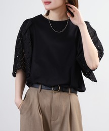 EGLANTINE コットンレース切り替えブラウスカットソー 半端袖
