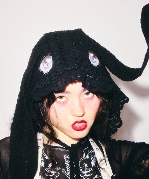 Candy Stripper(キャンディストリッパー)の「LACY BUNNY ボンネット(ニットキャップ/ビーニー・レディース・ブラック/オフホワイト・FREE)」の20枚目の写真