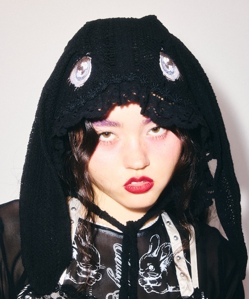 Candy Stripper(キャンディストリッパー)の「LACY BUNNY ボンネット(ニットキャップ/ビーニー・レディース・ブラック/オフホワイト・FREE)」の21枚目の写真