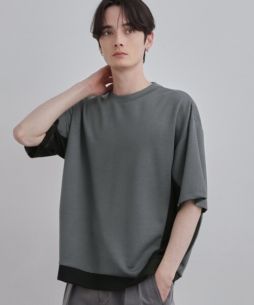 tk.TAKEO KIKUCHI(ティーケータケオキクチ)の「サイド切り替えカットソー(Tシャツ/カットソー・メンズ・チャコールグレー/ブルーグリーン/ホワイト・02/03)」の3枚目の写真