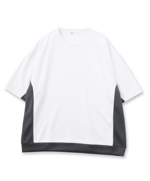 tk.TAKEO KIKUCHI(ティーケータケオキクチ)の「サイド切り替えカットソー(Tシャツ/カットソー・メンズ・チャコールグレー/ブルーグリーン/ホワイト・02/03)」の4枚目の写真