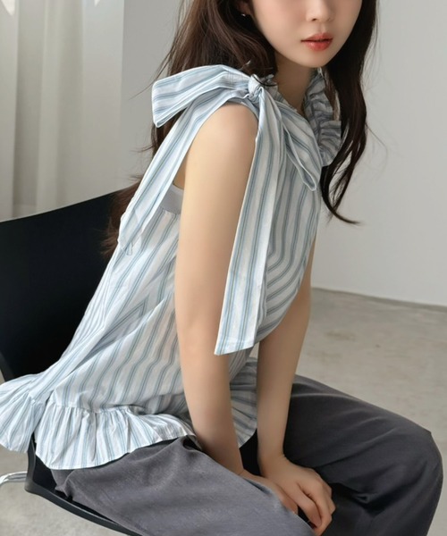 【新品未使用】SNIDEL♡リボンデザインブラウス ストライプ リボンデザインブラウス(シャツ・ブラウス)｜トップス｜SNIDEL