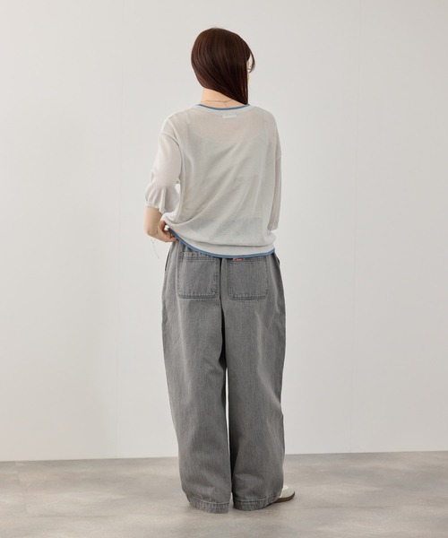 NAVY(ネイビー)の「【SARARI /サラリ】ロゴプリント 配色ライン シアーニットプルオーバー(ニット/セーター・レディース・グレイッシュベージュ/グレー/ホワイト・L/M)」の7枚目の写真