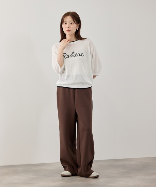 NAVY(ネイビー)の「【SARARI /サラリ】ロゴプリント 配色ライン シアーニットプルオーバー(ニット/セーター・レディース・グレイッシュベージュ/グレー/ホワイト・L/M)」の10枚目の写真