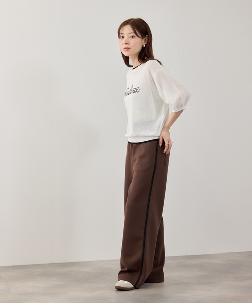 NAVY(ネイビー)の「【SARARI /サラリ】ロゴプリント 配色ライン シアーニットプルオーバー(ニット/セーター・レディース・グレイッシュベージュ/グレー/ホワイト・L/M)」の11枚目の写真
