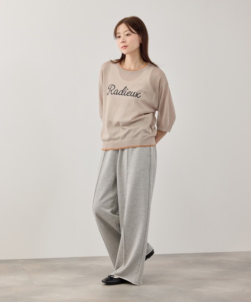 NAVY(ネイビー)の「【SARARI /サラリ】ロゴプリント 配色ライン シアーニットプルオーバー(ニット/セーター・レディース・グレイッシュベージュ/グレー/ホワイト・L/M)」の13枚目の写真