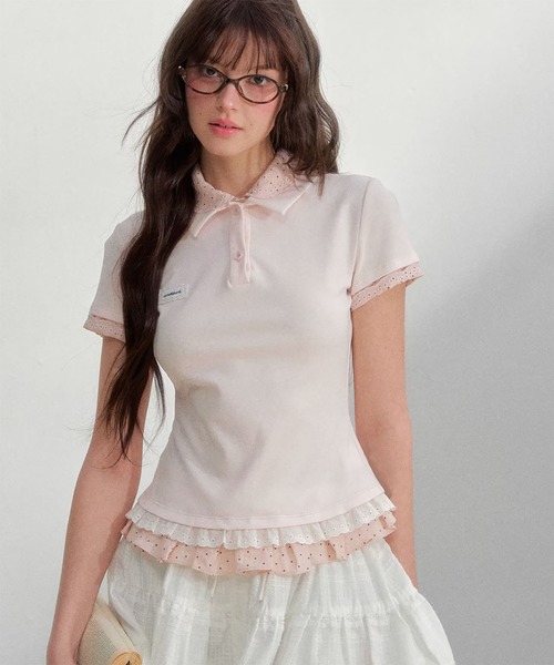 SunsetPark(サンセットパーク)の「ポロシャツ パンチングレース フェイクレイヤードトップス SP26s008【SunsetPark】【2026SS】(ポロシャツ・レディース・グレー/ネイビー/ピンク・M/S)」の10枚目の写真