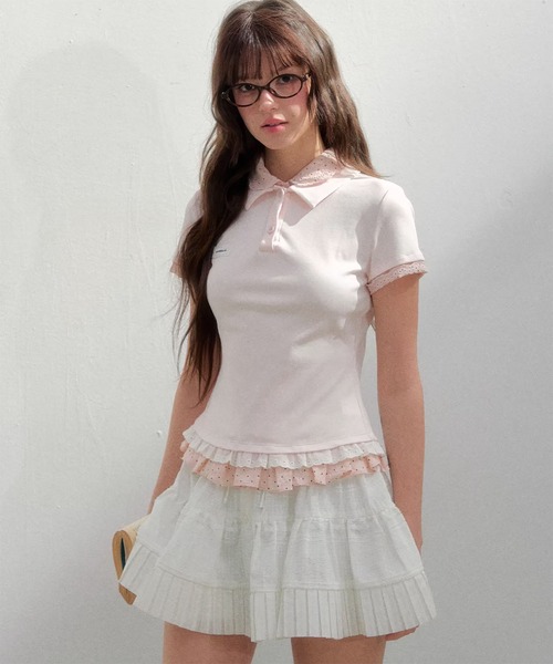 SunsetPark(サンセットパーク)の「ポロシャツ パンチングレース フェイクレイヤードトップス SP26s008【SunsetPark】【2026SS】(ポロシャツ・レディース・グレー/ネイビー/ピンク・M/S)」の11枚目の写真