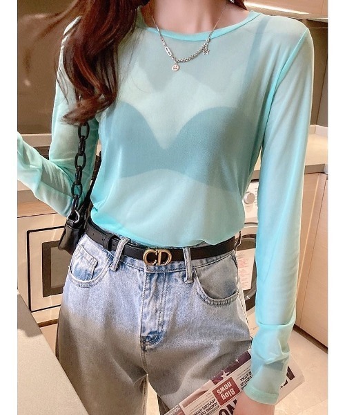 SHEENA(シーナ)の「【6色展開】クルーネックシアートップス(Tシャツ/カットソー・レディース・ライトブルー/ブラック/ホワイト/ライトパープル/ライトグリーン/ピンク・M)」の4枚目の写真