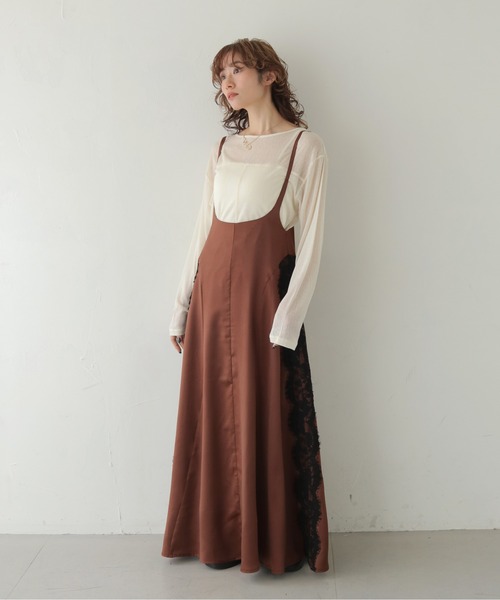CLEIO(クレイオ)の「【CLEIO】レースデザインフレアサテンスカート LACE DESIGN FLARE SATIN SKIRT(スカート・レディース・ベージュ/ブラウン/ネイビー・FREE)」の21枚目の写真