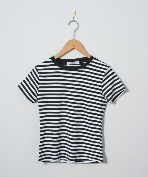 shopnikoniko(ショップニコニコ)の「ボーダー Tシャツ 半袖 韓国 赤 黒 スリムフィット ボーダーT(Tシャツ/カットソー・レディース・レッド/ブラック・フリー)」の5枚目の写真