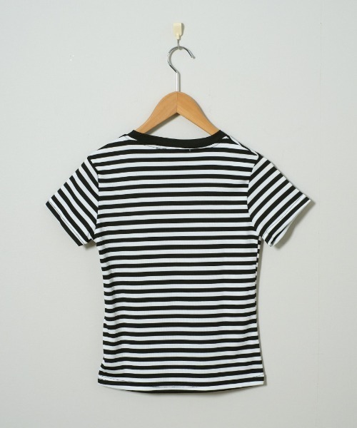 shopnikoniko(ショップニコニコ)の「ボーダー Tシャツ 半袖 韓国 赤 黒 スリムフィット ボーダーT(Tシャツ/カットソー・レディース・レッド/ブラック・フリー)」の7枚目の写真