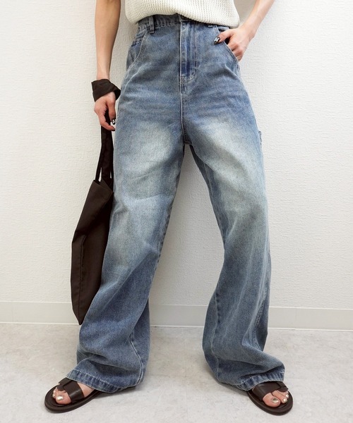 gossara(ゴサラ)の「【脚長見え】10OZペインターパンツ(デニムパンツ・レディース・ブルー/アイボリー・SMALL/MEDIUM)」の2枚目の写真