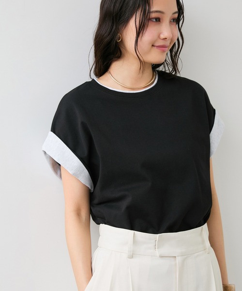 VIS(ビス)の「【WEB限定】天竺袖配色Tシャツ(Tシャツ/カットソー・レディース・ブラック/オフホワイト/ライトグレー・FREE)」の13枚目の写真
