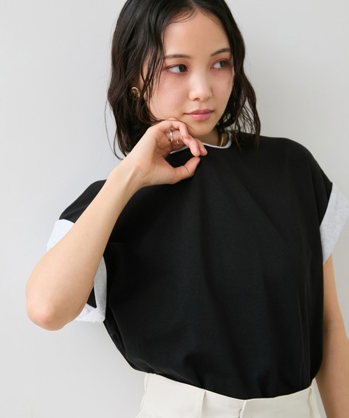 VIS(ビス)の「【WEB限定】天竺袖配色Tシャツ(Tシャツ/カットソー・レディース・ブラック/オフホワイト/ライトグレー・FREE)」の14枚目の写真