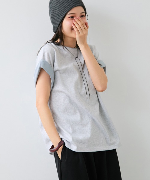VIS(ビス)の「【WEB限定】天竺袖配色Tシャツ(Tシャツ/カットソー・レディース・ブラック/オフホワイト/ライトグレー・FREE)」の21枚目の写真