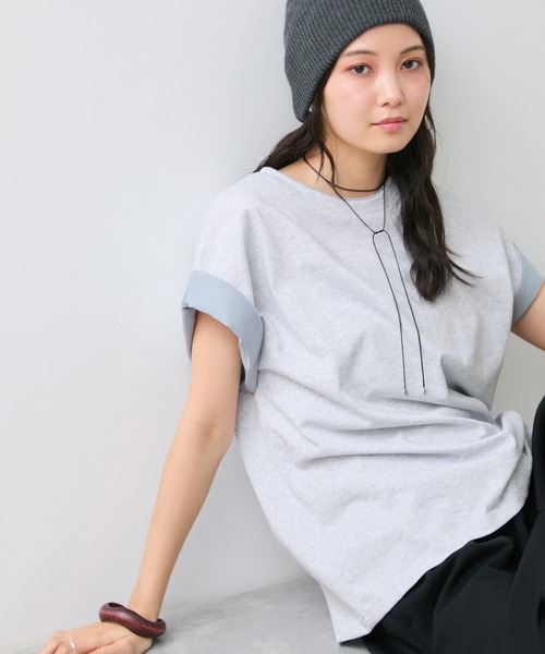 VIS(ビス)の「【WEB限定】天竺袖配色Tシャツ(Tシャツ/カットソー・レディース・ブラック/オフホワイト/ライトグレー・FREE)」の20枚目の写真
