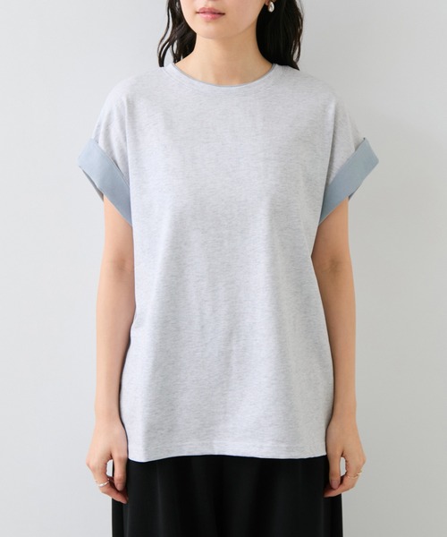 VIS(ビス)の「【WEB限定】天竺袖配色Tシャツ(Tシャツ/カットソー・レディース・ブラック/オフホワイト/ライトグレー・FREE)」の18枚目の写真