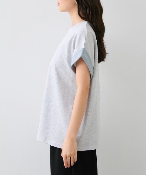 VIS(ビス)の「【WEB限定】天竺袖配色Tシャツ(Tシャツ/カットソー・レディース・ブラック/オフホワイト/ライトグレー・FREE)」の7枚目の写真