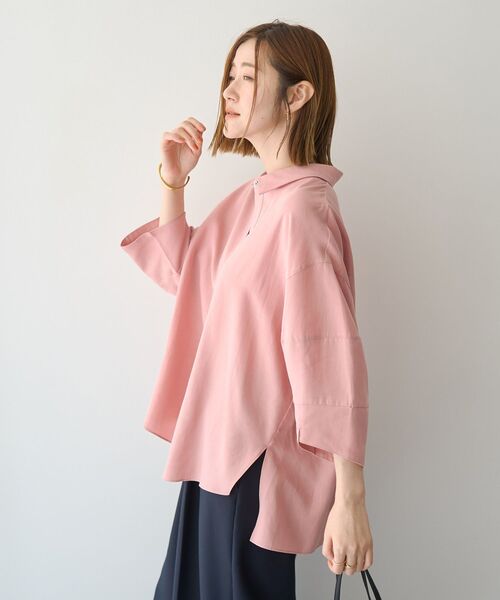 Editt by YECCA VECCA(エディットバイイェッカヴェッカ)の「バルーン袖スキッパーシャツ(シャツ/ブラウス・レディース・ストライプ/ダークカーキ/ピンク/アイボリー・FREE)」の7枚目の写真