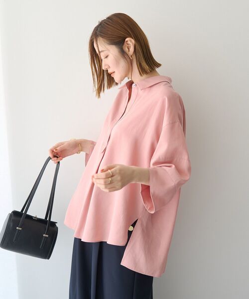 Editt by YECCA VECCA(エディットバイイェッカヴェッカ)の「バルーン袖スキッパーシャツ(シャツ/ブラウス・レディース・ストライプ/ダークカーキ/ピンク/アイボリー・FREE)」の8枚目の写真