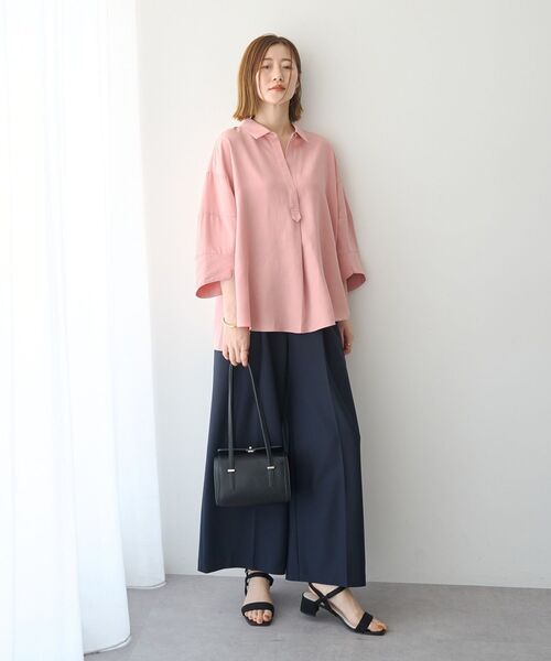 Editt by YECCA VECCA(エディットバイイェッカヴェッカ)の「バルーン袖スキッパーシャツ(シャツ/ブラウス・レディース・ストライプ/ダークカーキ/ピンク/アイボリー・FREE)」の15枚目の写真