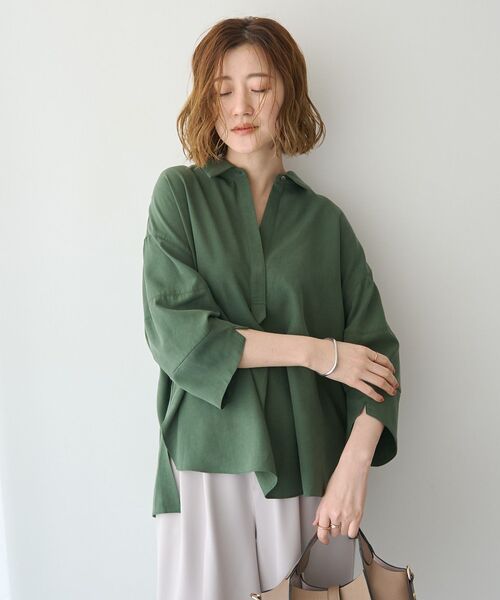 Editt by YECCA VECCA(エディットバイイェッカヴェッカ)の「バルーン袖スキッパーシャツ(シャツ/ブラウス・レディース・ストライプ/ダークカーキ/ピンク/アイボリー・FREE)」の19枚目の写真