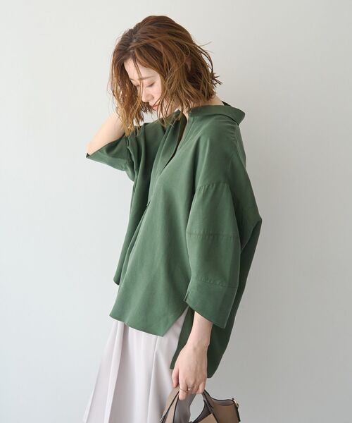 Editt by YECCA VECCA(エディットバイイェッカヴェッカ)の「バルーン袖スキッパーシャツ(シャツ/ブラウス・レディース・ストライプ/ダークカーキ/ピンク/アイボリー・FREE)」の20枚目の写真