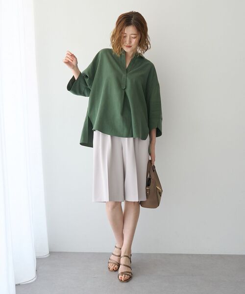 Editt by YECCA VECCA(エディットバイイェッカヴェッカ)の「バルーン袖スキッパーシャツ(シャツ/ブラウス・レディース・ストライプ/ダークカーキ/ピンク/アイボリー・FREE)」の21枚目の写真