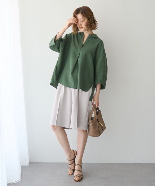 Editt by YECCA VECCA(エディットバイイェッカヴェッカ)の「バルーン袖スキッパーシャツ(シャツ/ブラウス・レディース・ストライプ/ダークカーキ/ピンク/アイボリー・FREE)」の22枚目の写真