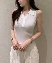 ニット襟付き袖なしトップス